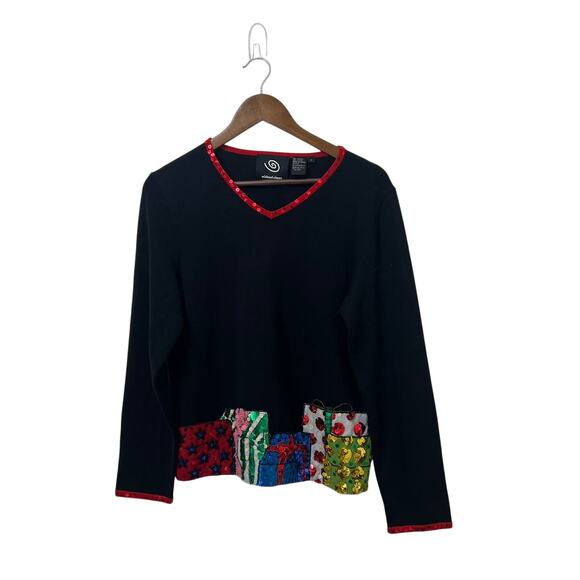 Vintage Michael Simon Womens Christmas Knit Sweater Large Sequin Presents Gifts - Picture 4 of 10
